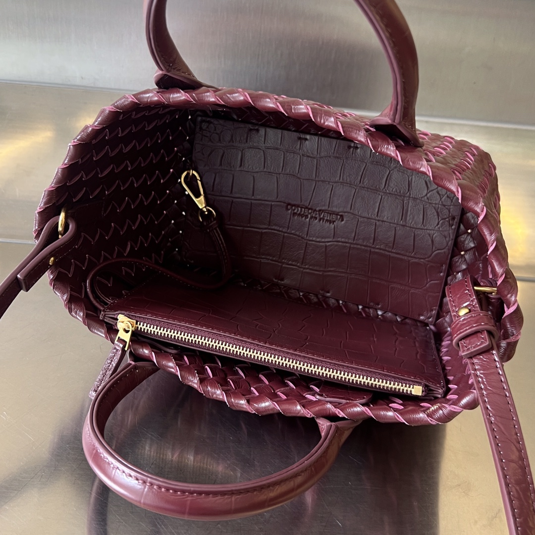 Mini Cabat Intreccio Crocodile Grain Leather Tote Bordeaux